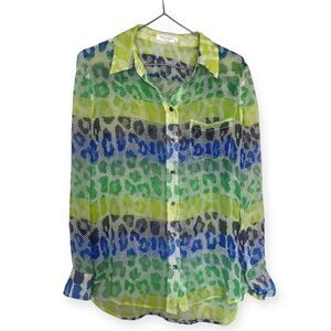 Equipment Femme Yellow/Green Neon Animal Print 100% Silk ButtonUp Blouse Size XS